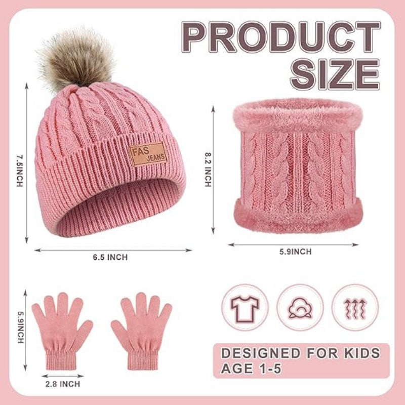 Wholesale Children's Hat Scarf Gloves Three Piece Set for Autumn and Winter Warm Woolen Hat